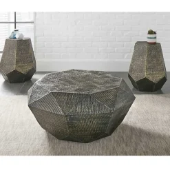 Kirklands Home Gray Hand-Stamped Iron Hexagon Accent Table