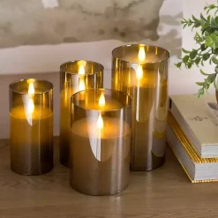 Flameless Candles>Kirklands Home LED Soft Flame Glass Pillar Candle, 3x7 in. Gray