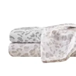 Kirklands Home Gray Leopard Print Satin 4-pc. Queen Sheet Set New