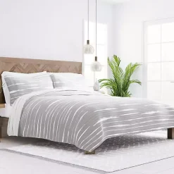 Kirklands Home Gray Linear Reversible 3-pc. King Quilt Set New