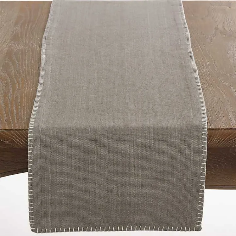 Kirklands Home Overcast Stitch Cotton Table Runner Gray Hot
