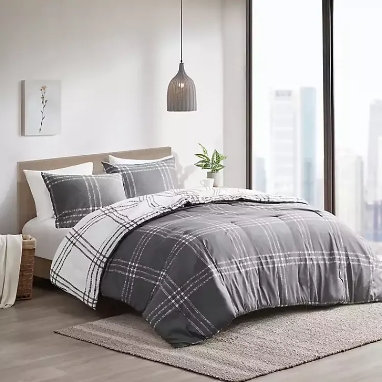 Kirklands Home Gray Plaid Dayton 3-pc. King Comforter Set Discount