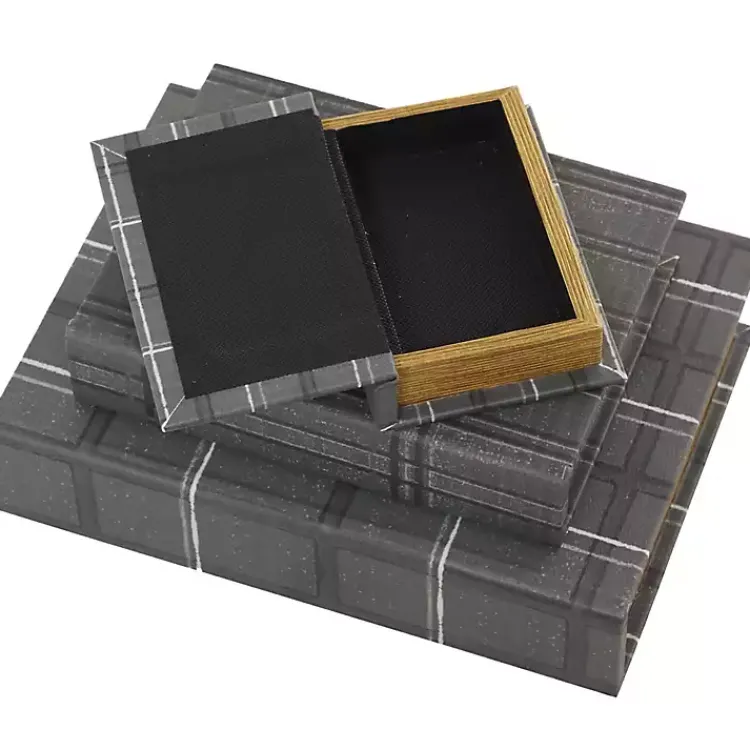 Baskets & Boxes>Kirklands Home Plaid Faux Leather Book Boxes, Set of 3 Gray