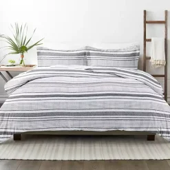 Kirklands Home Gray Soft Striped 3-pc. Queen Duvet Cover Set New