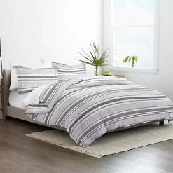 Kirklands Home Gray Soft Striped 3-pc. Queen Duvet Cover Set New