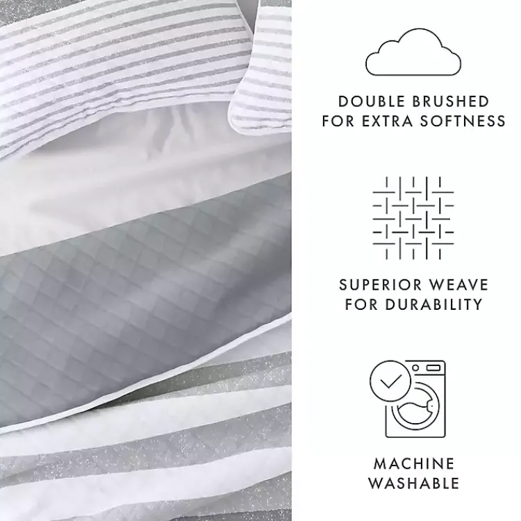 Kirklands Home Gray Striped Reversible 2-pc. Twin Quilt Set New