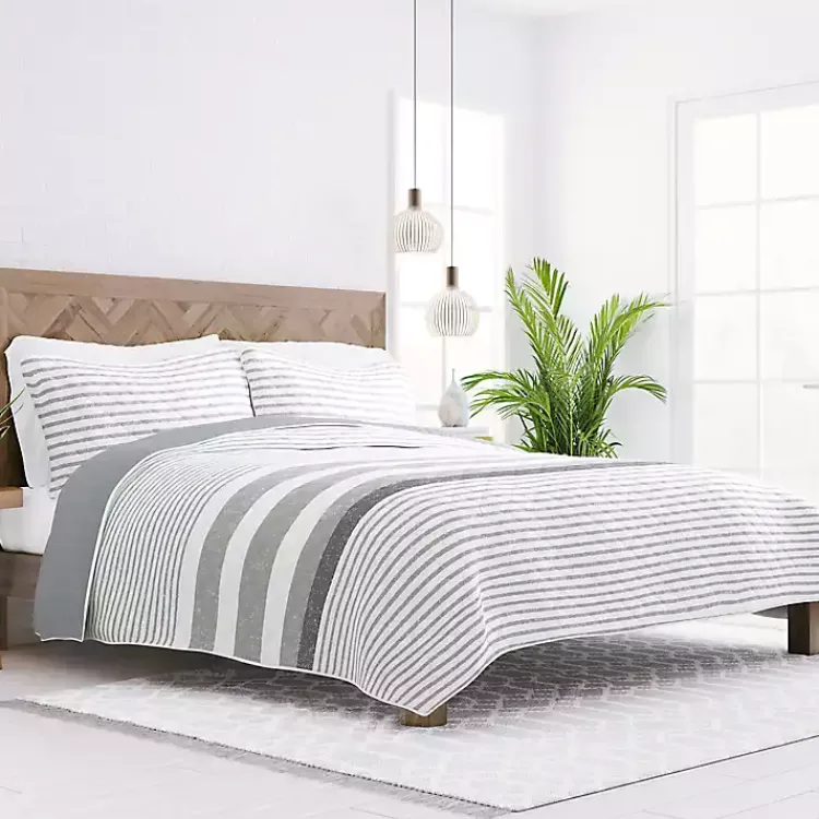Kirklands Home Gray Striped Reversible 3-pc. King Quilt Set Discount