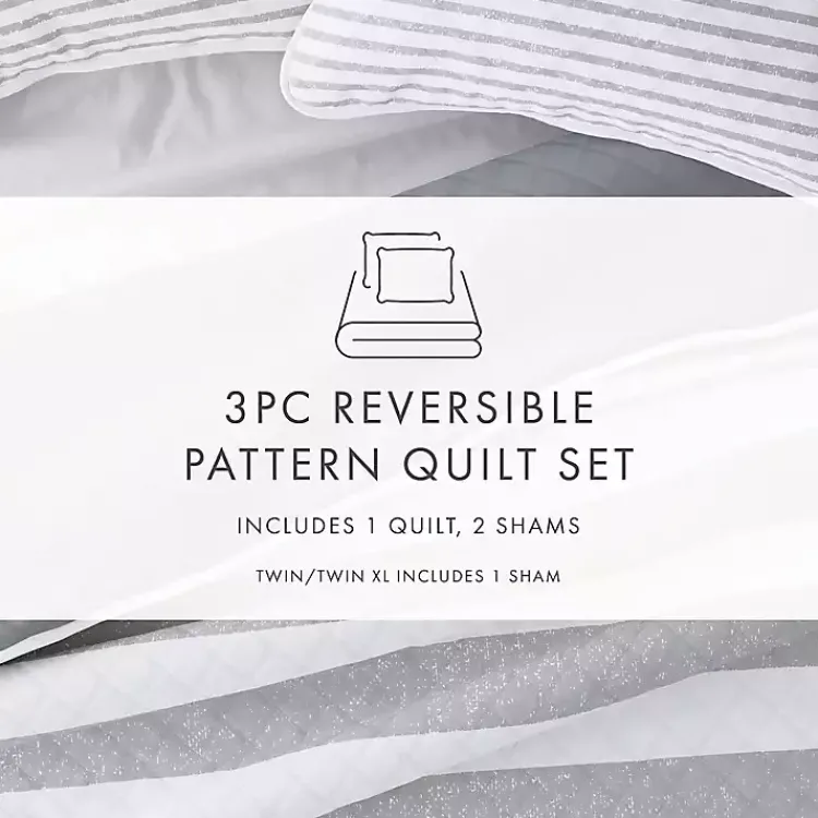 Kirklands Home Gray Striped Reversible 3-pc. King Quilt Set Discount