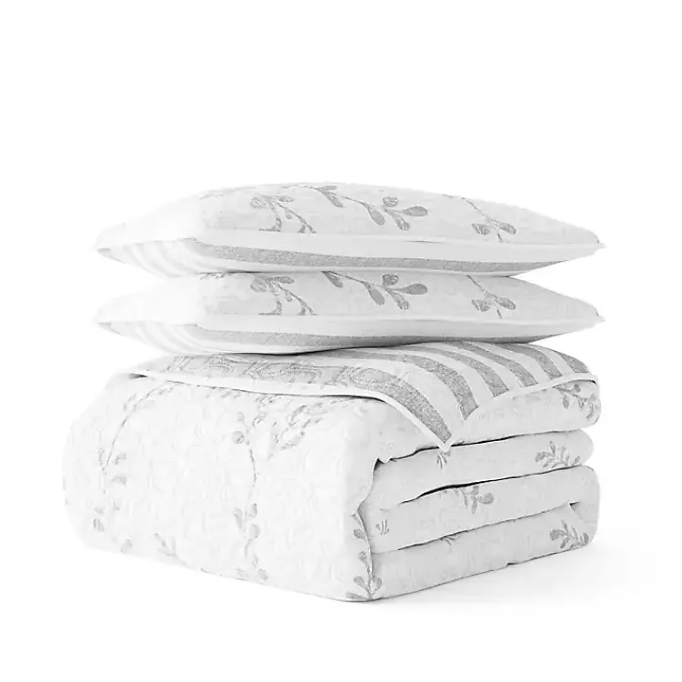 Kirklands Home Gray Vines Reversible 3-pc. King Quilt Set New