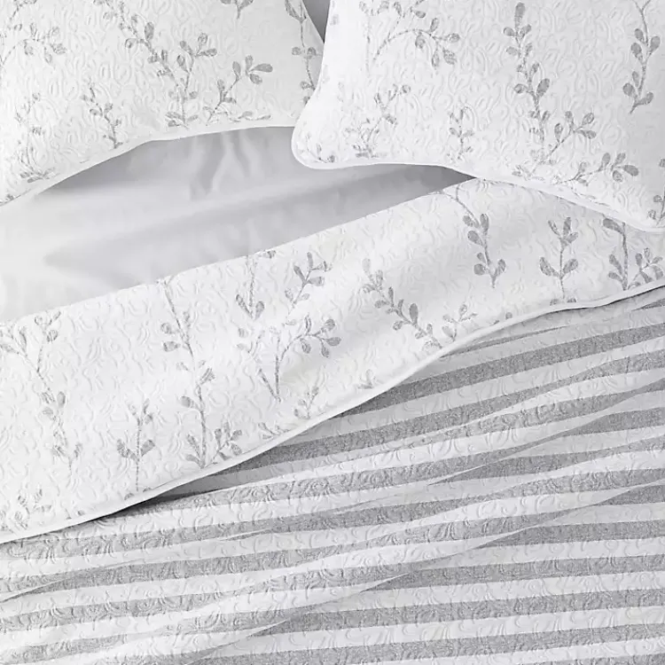 Kirklands Home Gray Vines Reversible 3-pc. King Quilt Set New