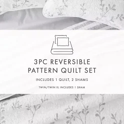 Kirklands Home Gray Vines Reversible 3-pc. King Quilt Set New