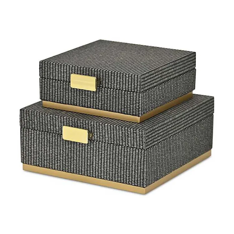 Baskets & Boxes>Kirklands Home Gray Woven Square Decorative Boxes, Set of 2
