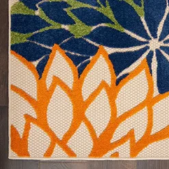 Kirklands Home Green and Blue Floral Burst Outdoor Area Rug, 6x9 Hot