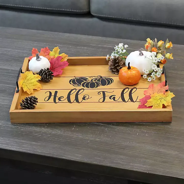 Fall>Kirklands Home Hello Fall Wood Tray Tan