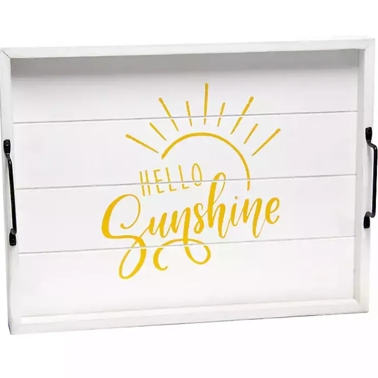Decorative Trays>Kirklands Home Hello Sunshine Wood Tray White