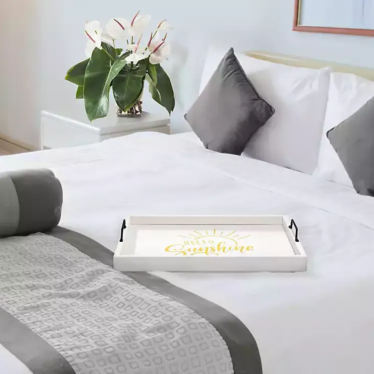 Decorative Trays>Kirklands Home Hello Sunshine Wood Tray White