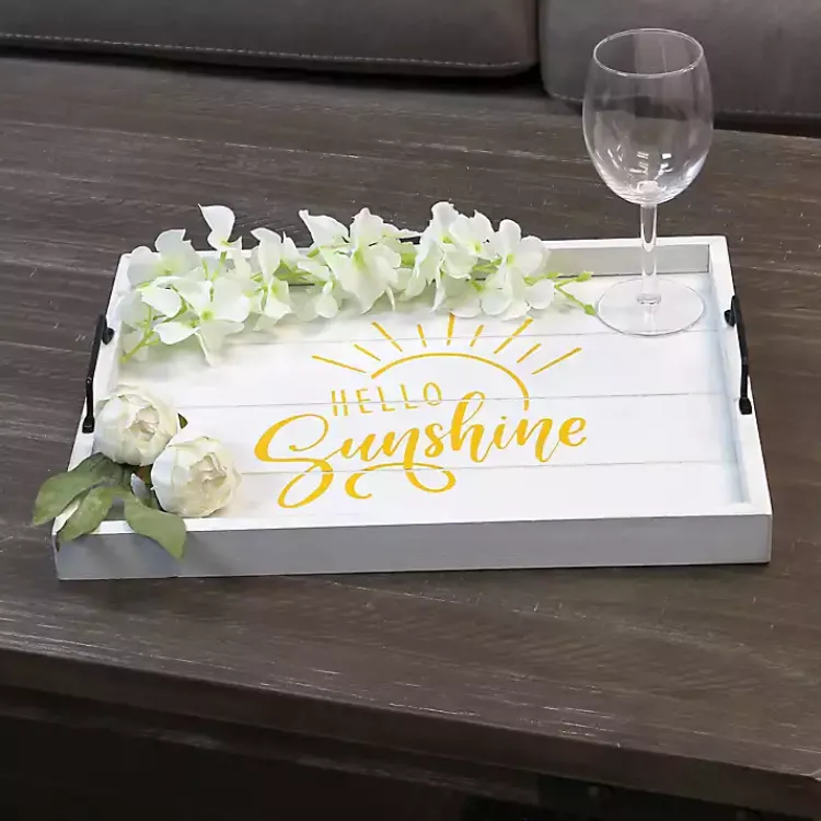 Decorative Trays>Kirklands Home Hello Sunshine Wood Tray White