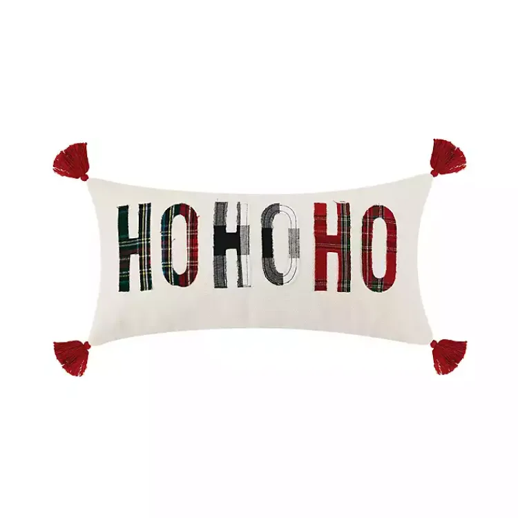 Pillows>Kirklands Home Ho Ho Ho Tassel Plaid Christmas Lumbar Pillow