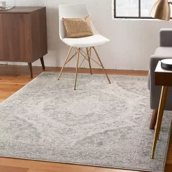 Kirklands Home Ivory and Gray Oushak Medallion Area Rug, 6x9 Clearance