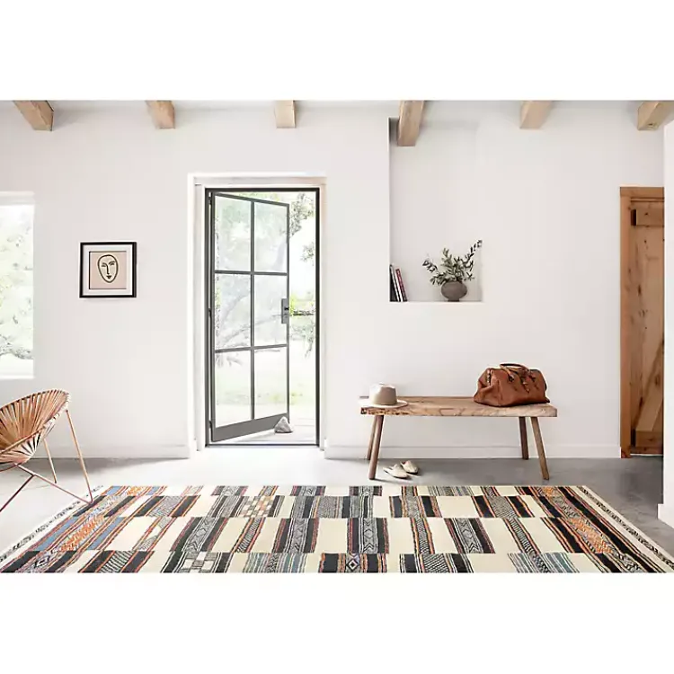 Kirklands Home Ivory and Multicolored Tribal Outdoor Rug, 6x9 Best