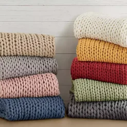 Blankets & Throws>Kirklands Home Hand Made Chunky Double Knit Throw Blanket Ivory