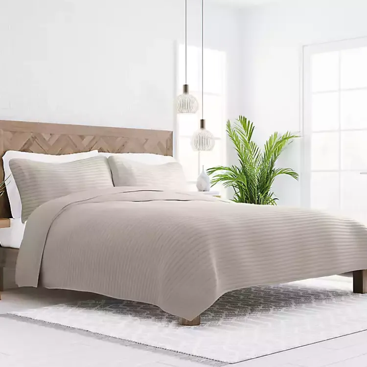 Kirklands Home Latte Stitched Stripes 3-pc. Queen Quilt Set Tan Sale