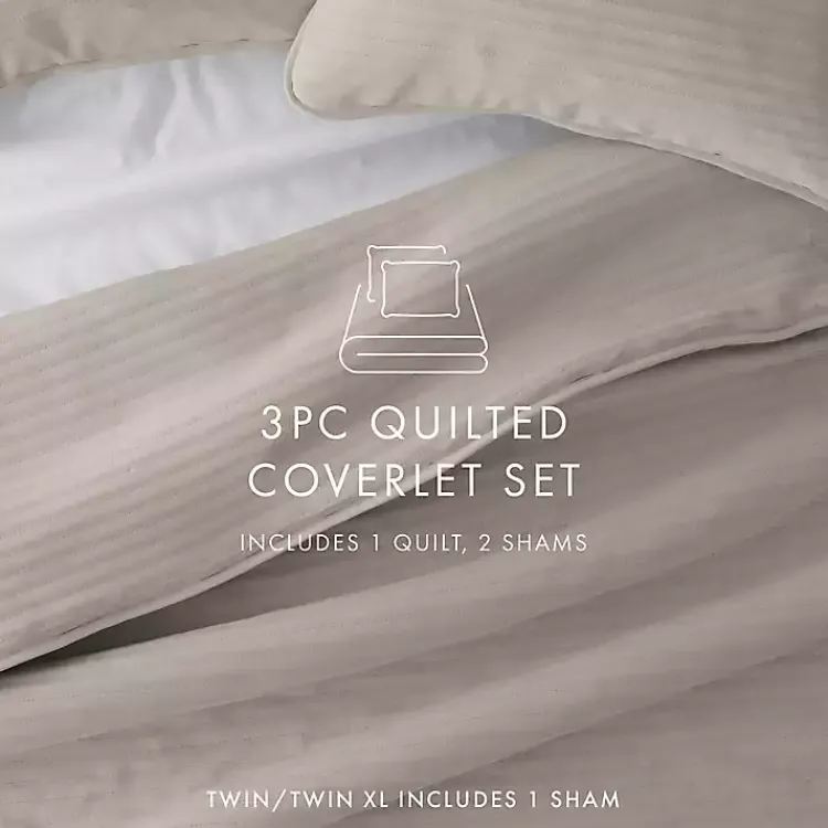 Kirklands Home Latte Stitched Stripes 3-pc. Queen Quilt Set Tan Sale
