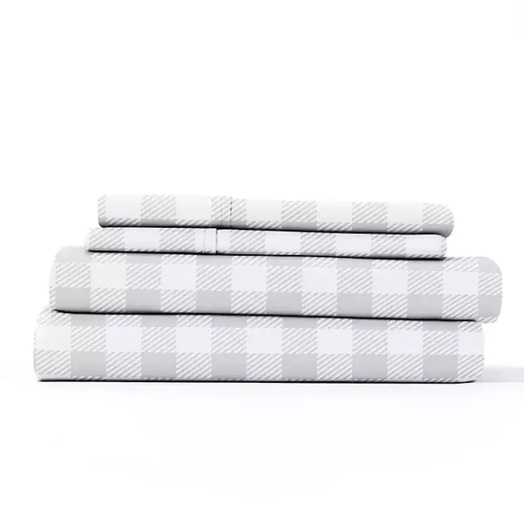 Kirklands Home Light Country Plaid 4-Pc. Full Bed Sheet Set Gray Outlet