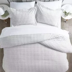 Kirklands Home Light Gray Stripes 3-pc. Twin Duvet Cover Set New