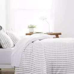Kirklands Home Light Gray Stripes 3-pc. Twin Duvet Cover Set New