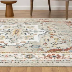 Kirklands Home Medallion Rust Area Rug, 5x7 Ivory Clearance