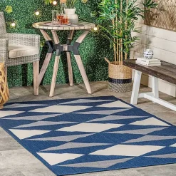 Kirklands Home Mitchell Blue Geo Diamonds Outdoor Rug, 8x10 Hot
