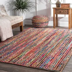 Kirklands Home -Color Braided Jute and Cotton Area Rug, 8x10 Multi Discount