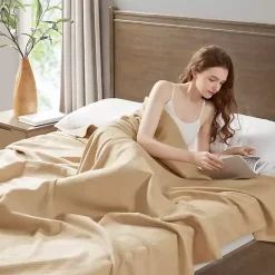 Blankets & Throws>Kirklands Home Natural Liquid Cotton Twin Blanket Tan