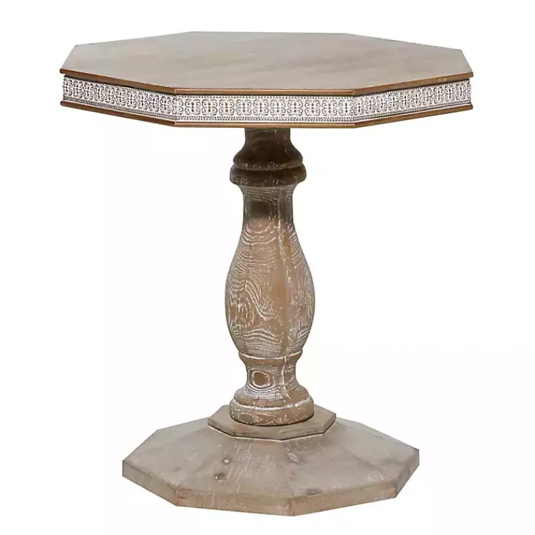 Kirklands Home Natural Rustic Wood Octagon Accent Table