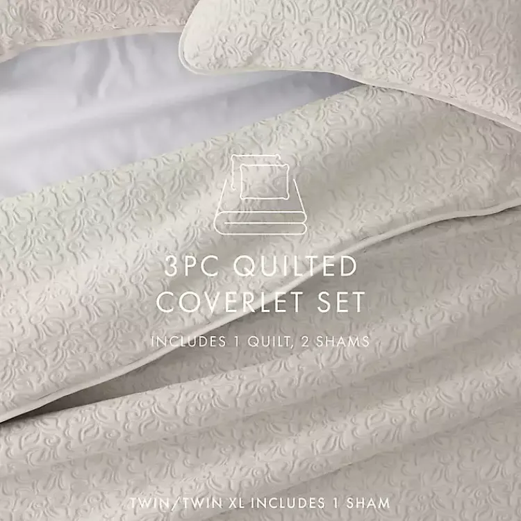 Kirklands Home Natural Stitched Floral 3-pc. King Quilt Set Ivory Hot