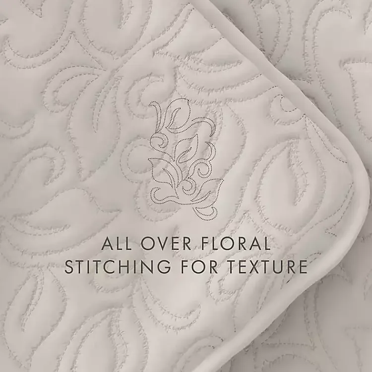 Kirklands Home Natural Stitched Floral 3-pc. King Quilt Set Ivory Hot