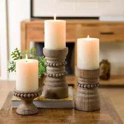 Candle Holders>Kirklands Home Natural Wood Beaded Pillar Candle Holder, 4 in. Brown