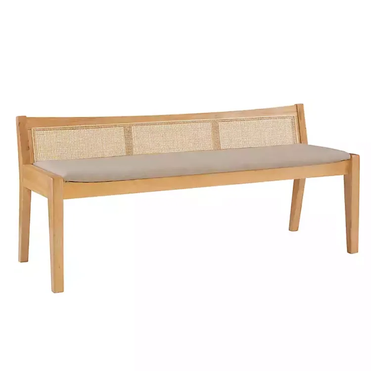 Kirklands Home Natural Woven Rat Back Minimalist Bench Tan Best