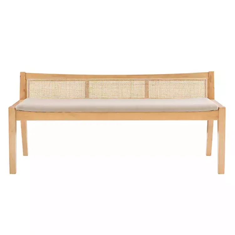 Kirklands Home Natural Woven Rat Back Minimalist Bench Tan Best