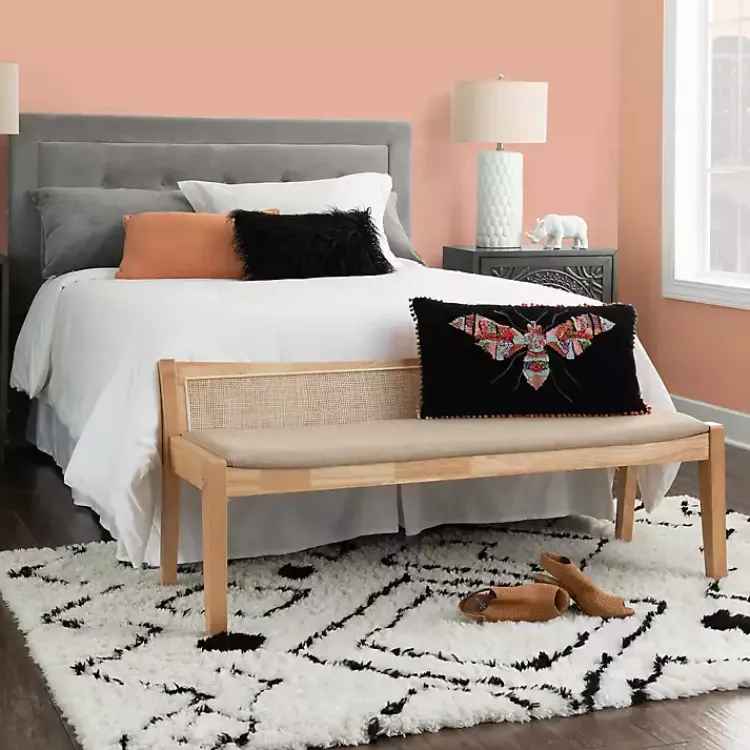 Kirklands Home Natural Woven Rat Back Minimalist Bench Tan Best