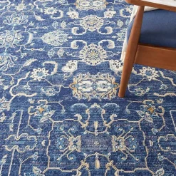 Kirklands Home Navy and Beige Botanical Area Rug, 7x10 New