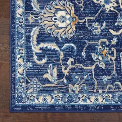 Kirklands Home Navy and Beige Botanical Area Rug, 7x9