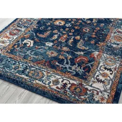 Kirklands Home Navy and Orange Bordered Area Rug, 4x6 Blue New