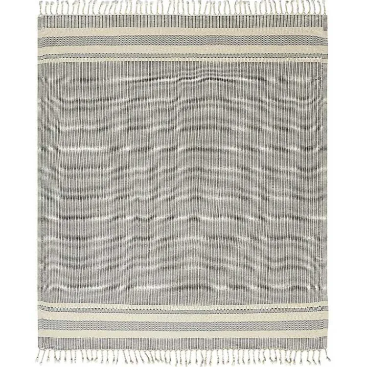 Blankets & Throws>Kirklands Home Navy and White Stripes Cotton Throw