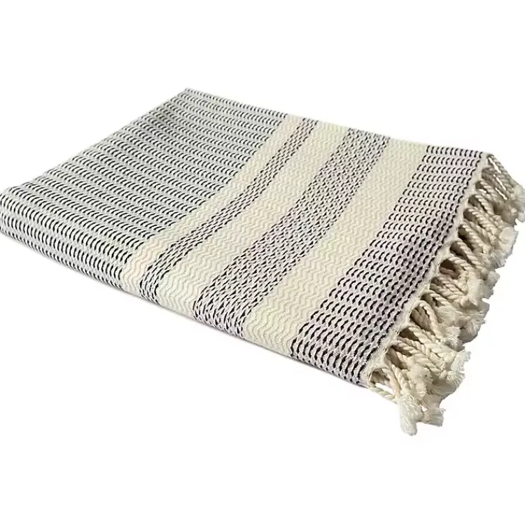 Blankets & Throws>Kirklands Home Navy and White Stripes Cotton Throw