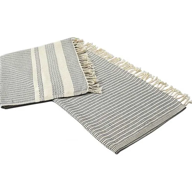 Blankets & Throws>Kirklands Home Navy and White Stripes Cotton Throw