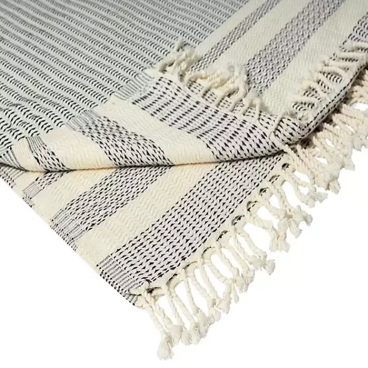 Blankets & Throws>Kirklands Home Navy and White Stripes Cotton Throw
