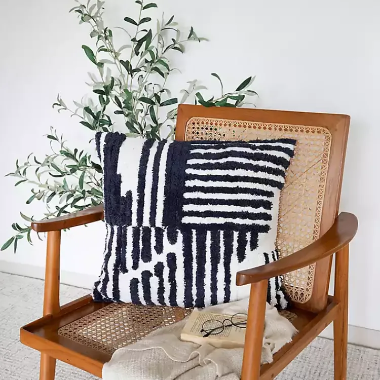 Pillows>Kirklands Home Navy Geometric Shag Throw Pillow Blue