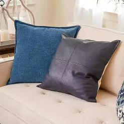 Pillows>Kirklands Home Navy Vegan Leather Throw Pillow Blue